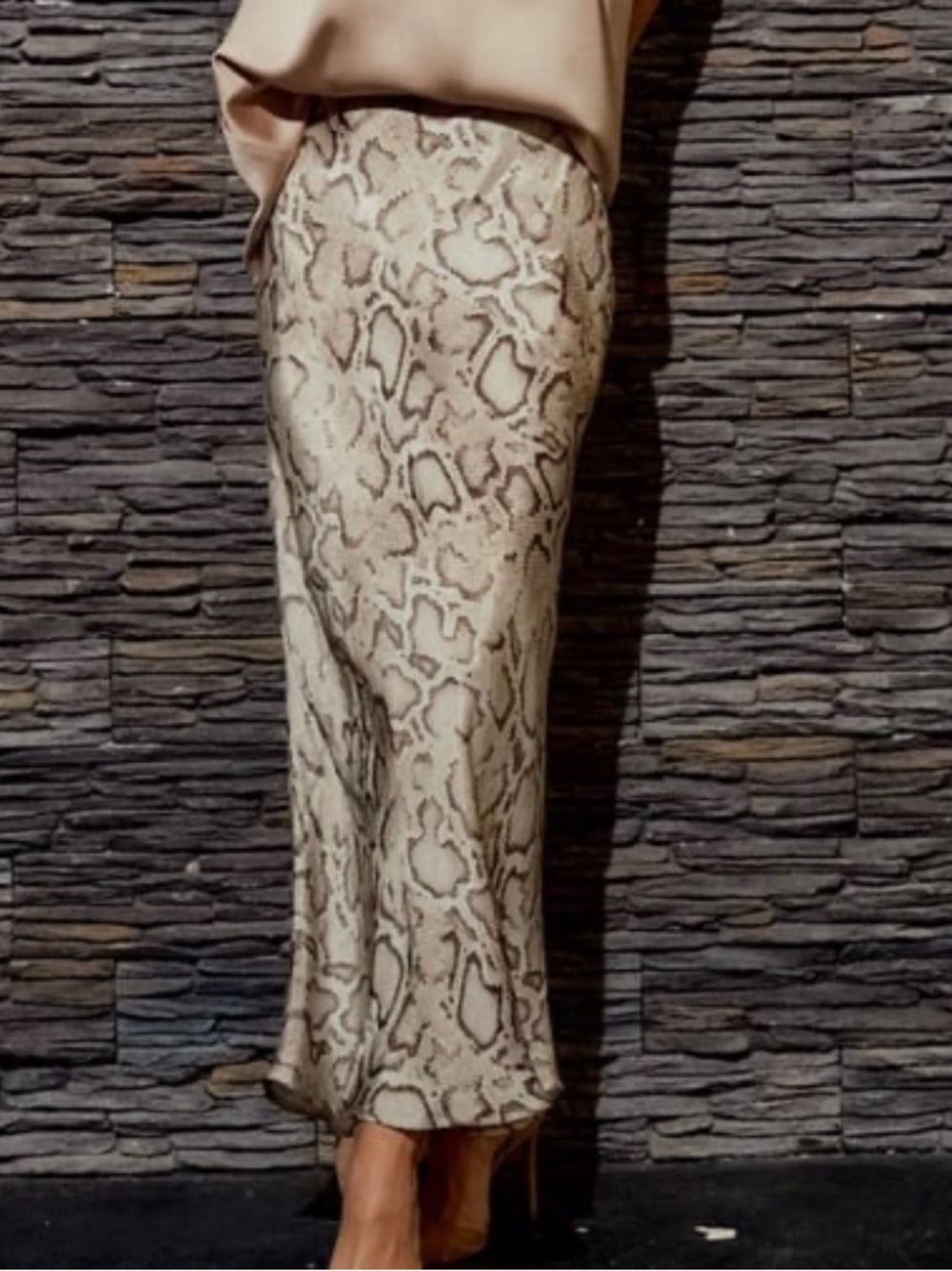Neutral Snake-Print Maxi Skirt - Cream